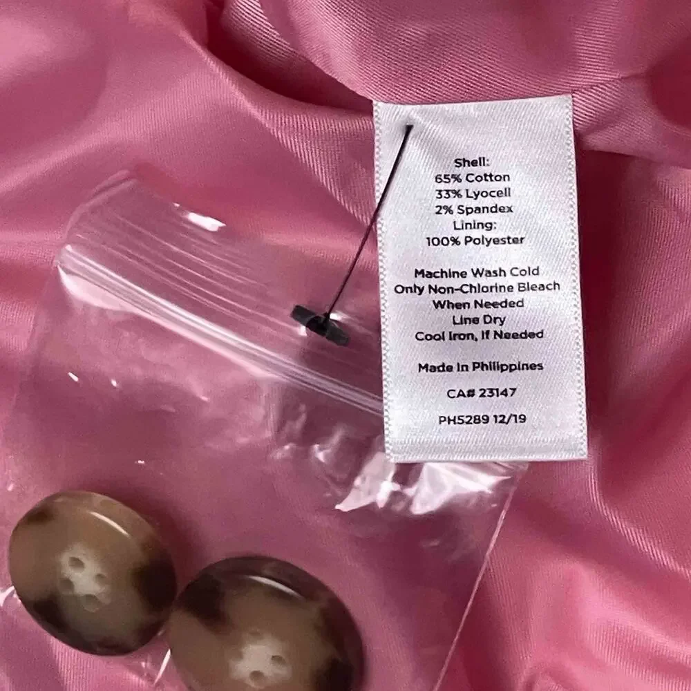 Talbots NWT Gingham Trench Coat Size XL Pink White Belted Cotton Blend Jacket - Picture 7 of 9